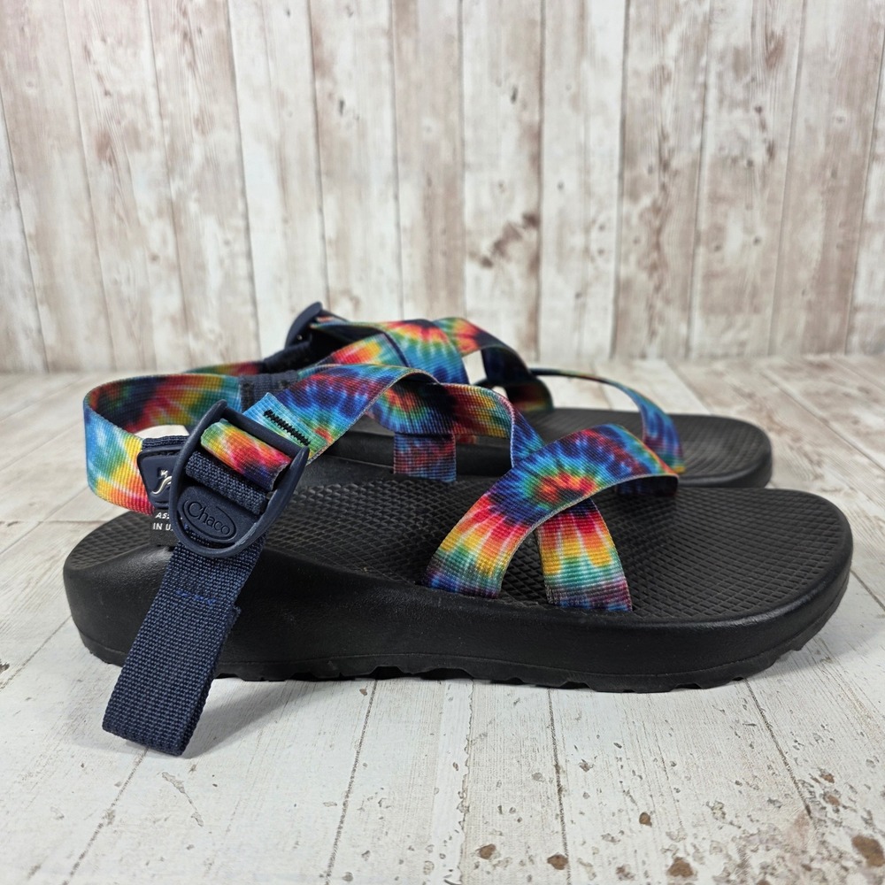 Chaco Z1 Classic Tie Dye Sport Sandals Mens 9 Black Multi Color Webbing Strap